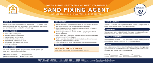 Sand Fixing Agent 20L Ghana — Wall Primer, Surface Stabiliser & Dust Control | Fest Ghana